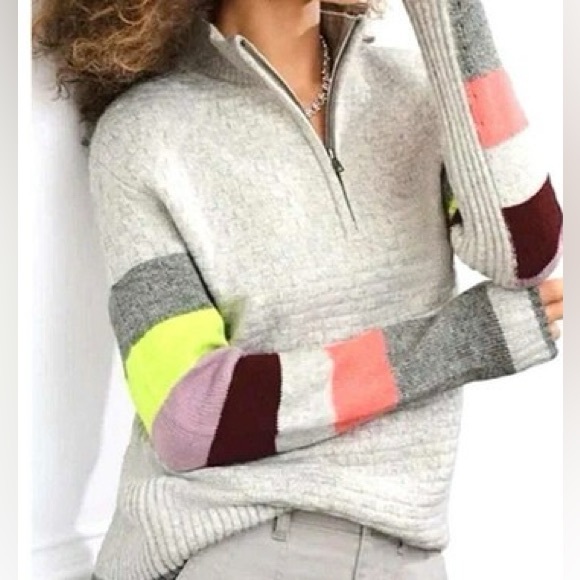 CAbi Sweaters - CAbi Downhill Grey Half-Zip Sweater Colorful Stripes Chic Women’s Large #4815